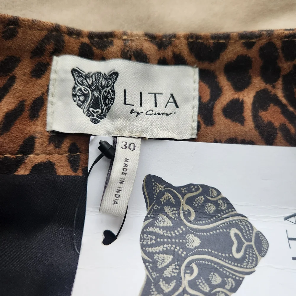 Revolve Lita By Ciara Suede Pants Size 30 Cheetah Barrel Leg High Rise Pleated - Picture 9 of 12